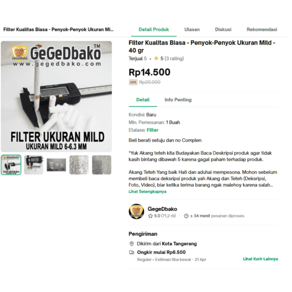 Filter Busa Rokok Kualitas Biasa - Penyok-Penyok Ukuran Mild - 40 gr - Gambar 2