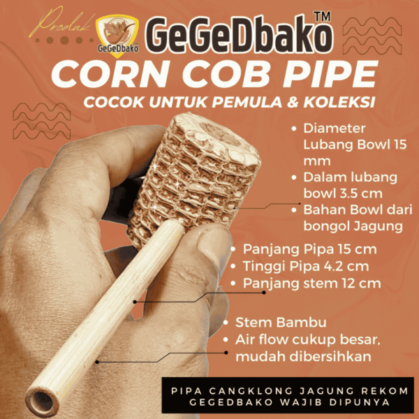 Pipa Cangklong Jagung Corn Cob Untuk Pemula & Koleksi Stem Bambu PD007 - Gambar 4