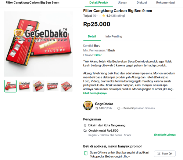 Filter Pipa Cangklong Carbon Big Ben 9 mm - 1 Pack Isi 10 - Gambar 5